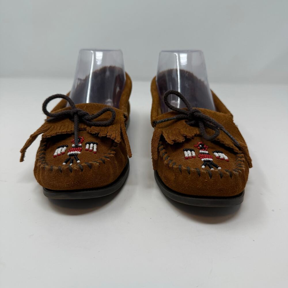 Minnetonka Women's Thunderbird II moccasins Brown Suede 6 Slip On Beaded - Picture 3 of 12